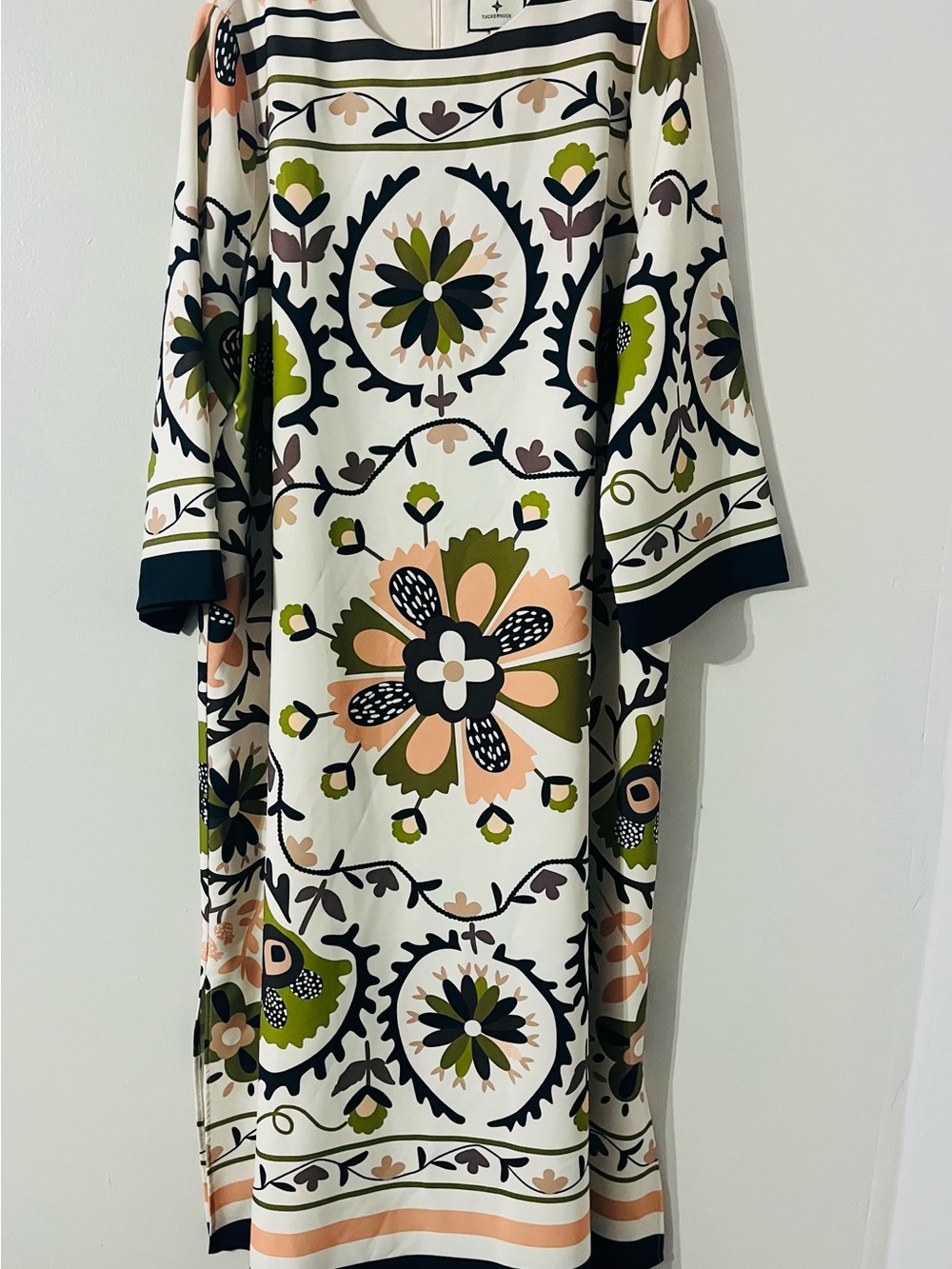 Tuckernuck Sundial Stripe Jamie Dress Floral Suzani Print Midi Shift 3/4 Sz XXL - Picture 3 of 12